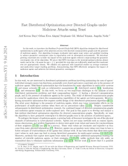 Fast Distributed Optimization over Directed Graphs under Malicious
  Attacks using Trust