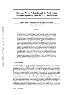 NoisyAG-News: A Benchmark for Addressing Instance-Dependent Noise in
  Text Classification