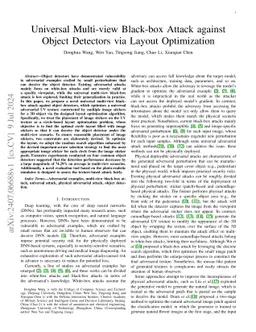 Universal Multi-view Black-box Attack against Object Detectors via
  Layout Optimization