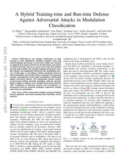 A Hybrid Training-time and Run-time Defense Against Adversarial Attacks
  in Modulation Classification
