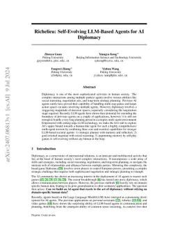 Richelieu: Self-Evolving LLM-Based Agents for AI Diplomacy