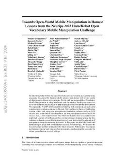 Towards Open-World Mobile Manipulation in Homes: Lessons from the
  Neurips 2023 HomeRobot Open Vocabulary Mobile Manipulation Challenge