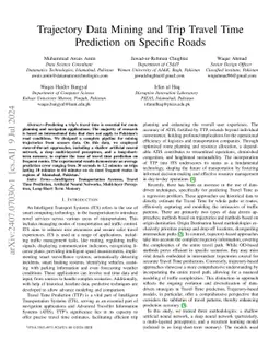 Trajectory Data Mining and Trip Travel Time Prediction on Specific Roads