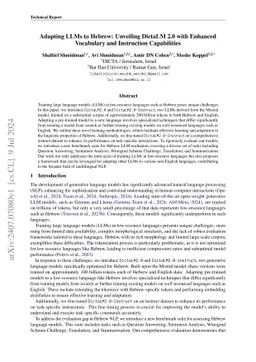Adapting LLMs to Hebrew: Unveiling DictaLM 2.0 with Enhanced Vocabulary
  and Instruction Capabilities