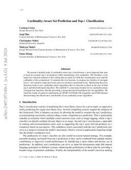 Cardinality-Aware Set Prediction and Top-$k$ Classification