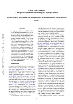 Reuse, Don't Retrain: A Recipe for Continued Pretraining of Language
  Models