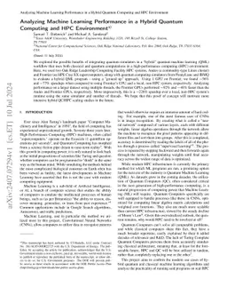 Analyzing Machine Learning Performance in a Hybrid Quantum Computing and
  HPC Environment