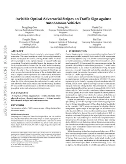 Invisible Optical Adversarial Stripes on Traffic Sign against Autonomous
  Vehicles