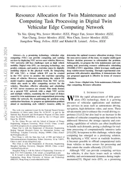 Resource Allocation for Twin Maintenance and Computing Task Processing in Digital Twin Vehicular Edge Computing Network
