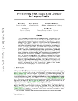 Deconstructing What Makes a Good Optimizer for Language Models