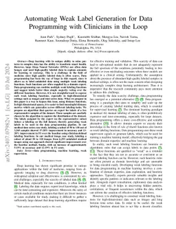 Automating Weak Label Generation for Data Programming with Clinicians in
  the Loop