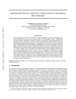Automated Neural Patent Landscaping in the Small Data Regime