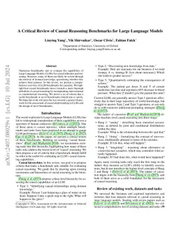 A Critical Review of Causal Reasoning Benchmarks for Large Language
  Models