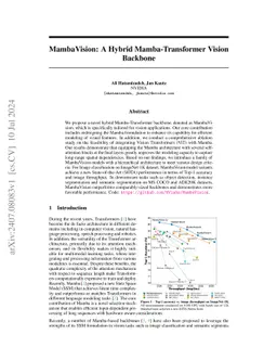 MambaVision: A Hybrid Mamba-Transformer Vision Backbone