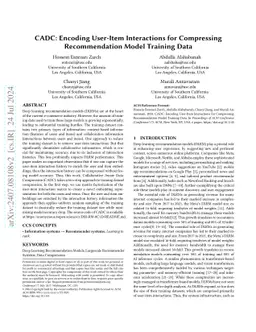 CADC: Encoding User-Item Interactions for Compressing Recommendation
  Model Training Data