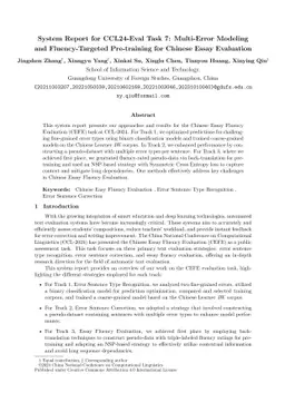 System Report for CCL24-Eval Task 7: Multi-Error Modeling and
  Fluency-Targeted Pre-training for Chinese Essay Evaluation