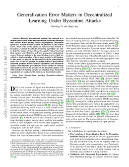 Generalization Error Matters in Decentralized Learning Under Byzantine
  Attacks