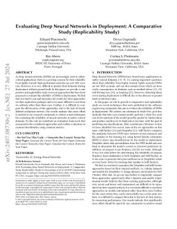 Evaluating Deep Neural Networks in Deployment (A Comparative and
  Replicability Study)