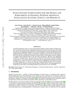 Evolutionary Computation for the Design and Enrichment of
  General-Purpose Artificial Intelligence Systems: Survey and Prospects