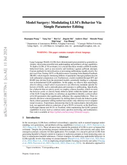 Model Surgery: Modulating LLM's Behavior Via Simple Parameter Editing