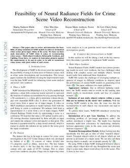 Feasibility of Neural Radiance Fields for Crime Scene Video
  Reconstruction
