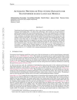 Automatic Pruning of Fine-tuning Datasets for Transformer-based Language
  Models