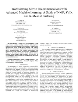 Transforming Movie Recommendations with Advanced Machine Learning: A
  Study of NMF, SVD,and K-Means Clustering