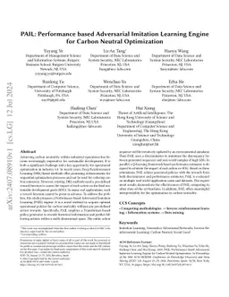 PAIL: Performance based Adversarial Imitation Learning Engine for Carbon
  Neutral Optimization