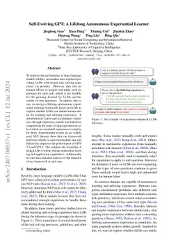 Self-Evolving GPT: A Lifelong Autonomous Experiential Learner