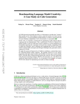 Benchmarking Language Model Creativity: A Case Study on Code Generation