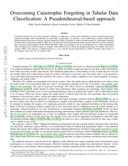 Overcoming Catastrophic Forgetting in Tabular Data Classification: A
  Pseudorehearsal-based approach