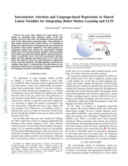 Sensorimotor Attention and Language-based Regressions in Shared Latent
  Variables for Integrating Robot Motion Learning and LLM