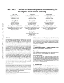 URRL-IMVC: Unified and Robust Representation Learning for Incomplete
  Multi-View Clustering
