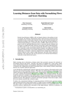 Learning Distances from Data with Normalizing Flows and Score Matching