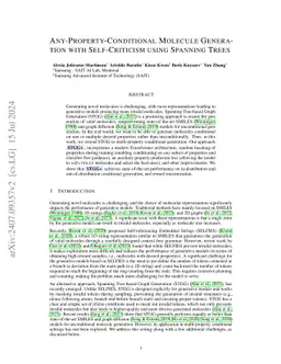 Any-Property-Conditional Molecule Generation with Self-Criticism using Spanning Trees