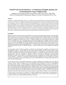 ChatGPT and Vaccine Hesitancy: A Comparison of English, Spanish, and
  French Responses Using a Validated Scale