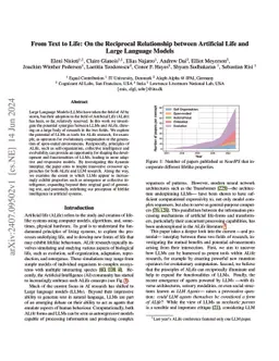 From Text to Life: On the Reciprocal Relationship between Artificial
  Life and Large Language Models