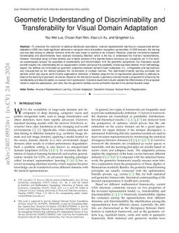 Geometric Understanding of Discriminability and Transferability for
  Visual Domain Adaptation