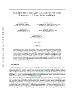Building pre-train LLM Dataset for the INDIC Languages: a case study on
  Hindi