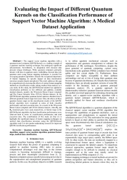Evaluating the Impact of Different Quantum Kernels on the Classification
  Performance of Support Vector Machine Algorithm: A Medical Dataset
  Application