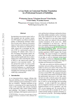A Case Study on Contextual Machine Translation in a Professional
  Scenario of Subtitling