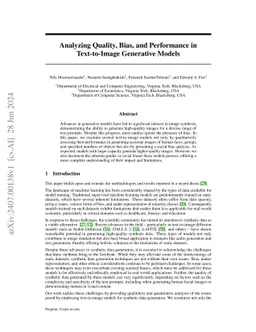 Analyzing Quality, Bias, and Performance in Text-to-Image Generative
  Models