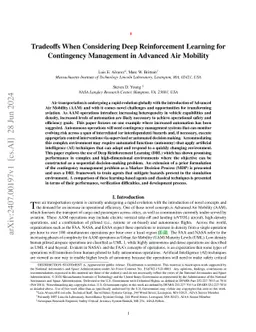 Tradeoffs When Considering Deep Reinforcement Learning for Contingency
  Management in Advanced Air Mobility