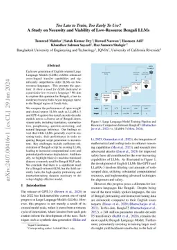 Too Late to Train, Too Early To Use? A Study on Necessity and Viability
  of Low-Resource Bengali LLMs