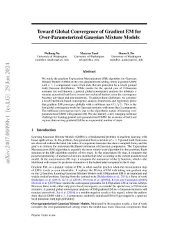 Toward Global Convergence of Gradient EM for Over-Parameterized Gaussian Mixture Models