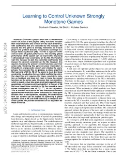 Learning to Control Unknown Strongly Monotone Games