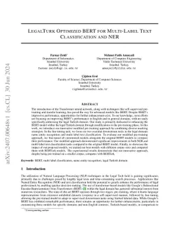 LegalTurk Optimized BERT for Multi-Label Text Classification and NER