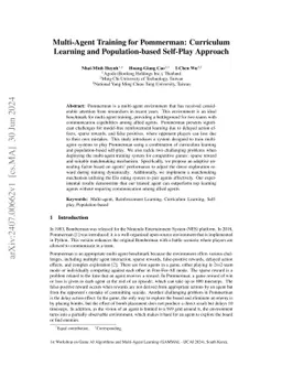 Multi-Agent Training for Pommerman: Curriculum Learning and Population-based Self-Play Approach