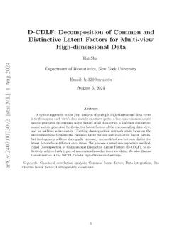 D-CDLF: Decomposition of Common and Distinctive Latent Factors for
  Multi-view High-dimensional Data