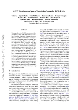 NAIST Simultaneous Speech Translation System for IWSLT 2024